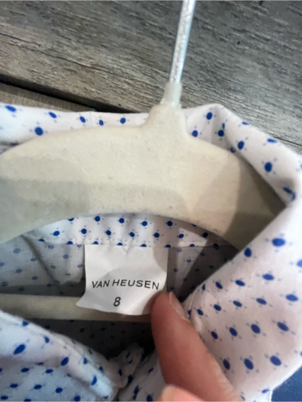 Van Heusen White Shirt with Blue Polka Dots - Picture 2 of 3